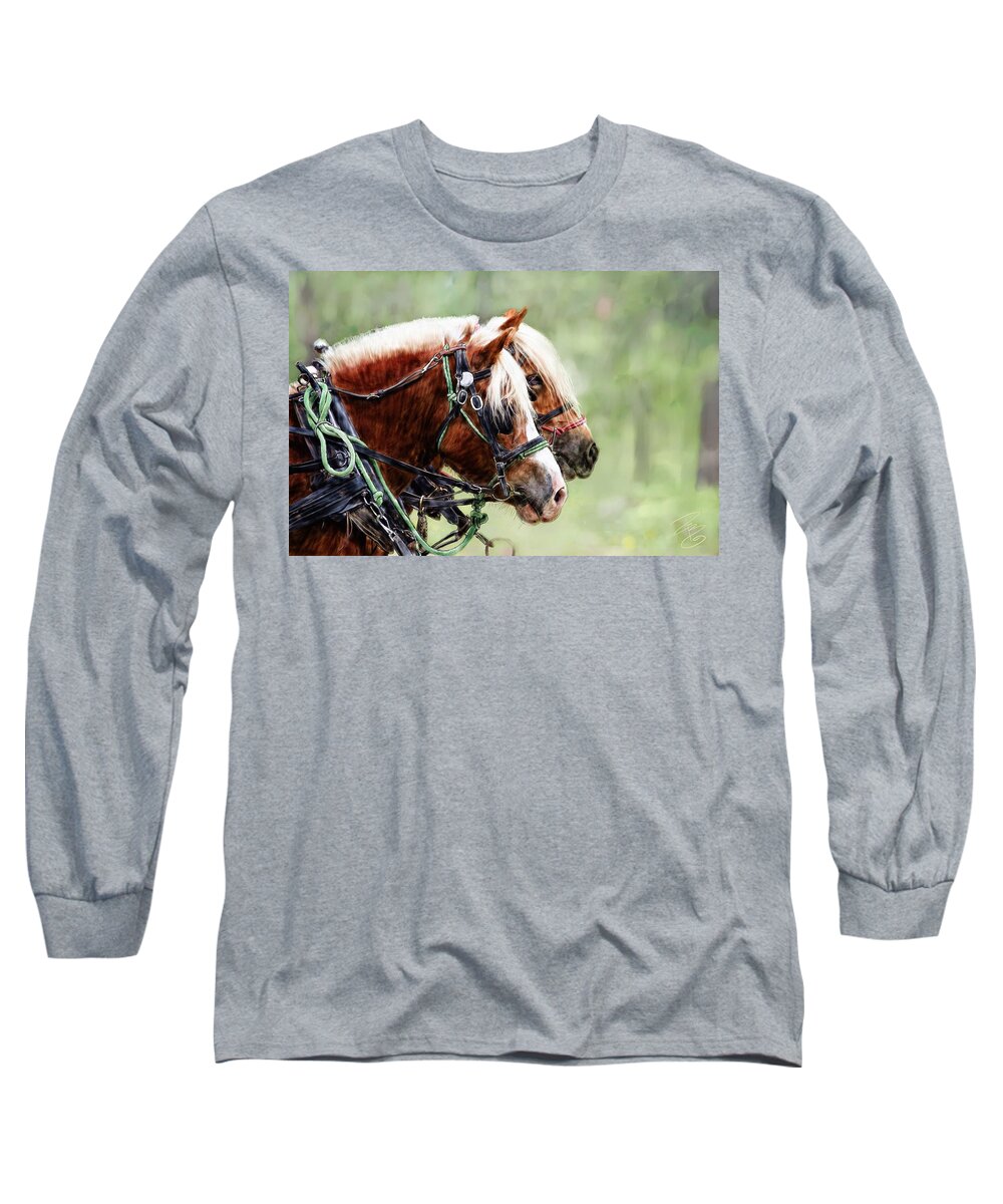 Blinders Long Sleeve T-Shirt featuring the digital art Ponies in harness by Debra Baldwin