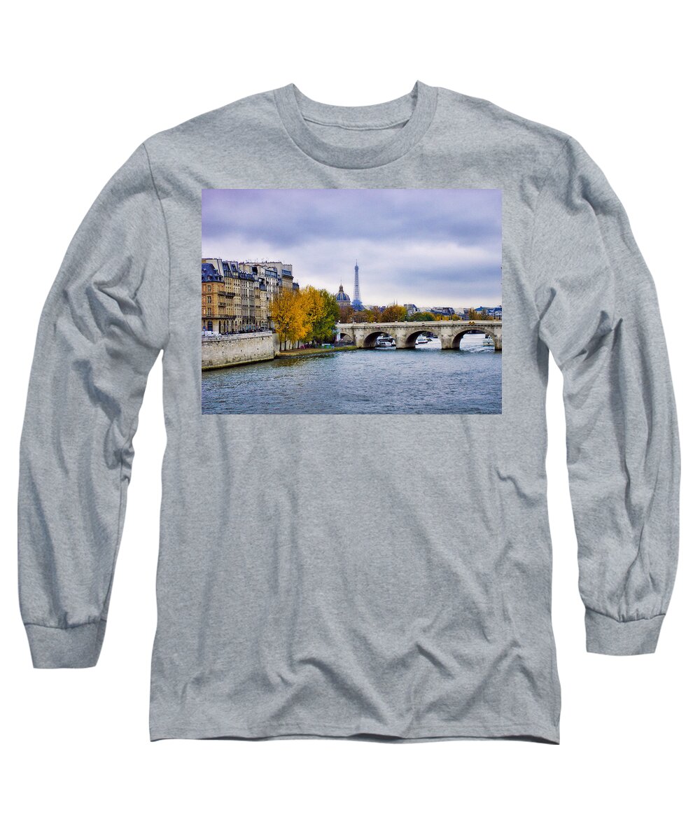 Pont Long Sleeve T-Shirt featuring the photograph Pont Neuf View of Eiffel Tower by Robert Meyers-Lussier