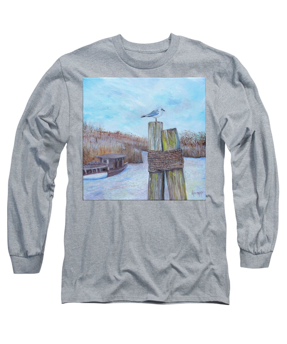 Seagull Long Sleeve T-Shirt featuring the painting Port St. Joe by Kathy Knopp