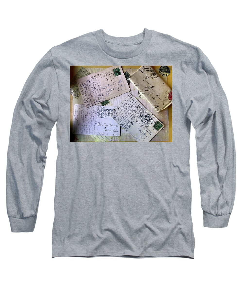 Letters Long Sleeve T-Shirt featuring the digital art Postcards and Proposals by Gina Harrison