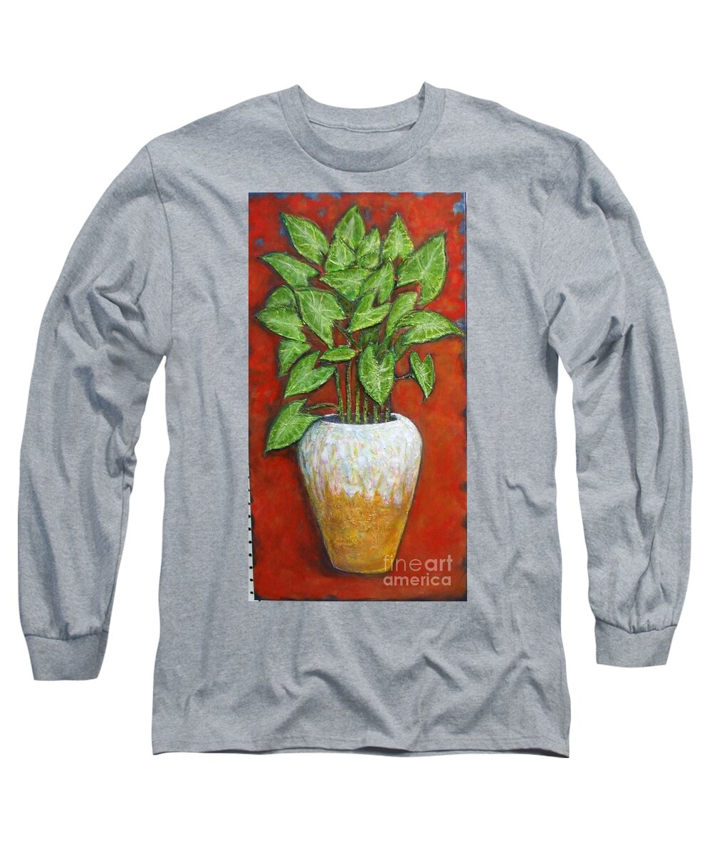 Plant Long Sleeve T-Shirt featuring the painting Pot Ted by M J Venrick