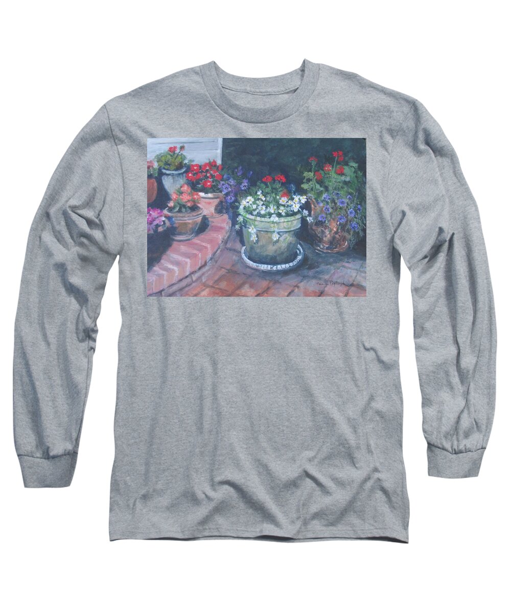 Flowers Long Sleeve T-Shirt featuring the painting Potted Flowers by Paula Pagliughi