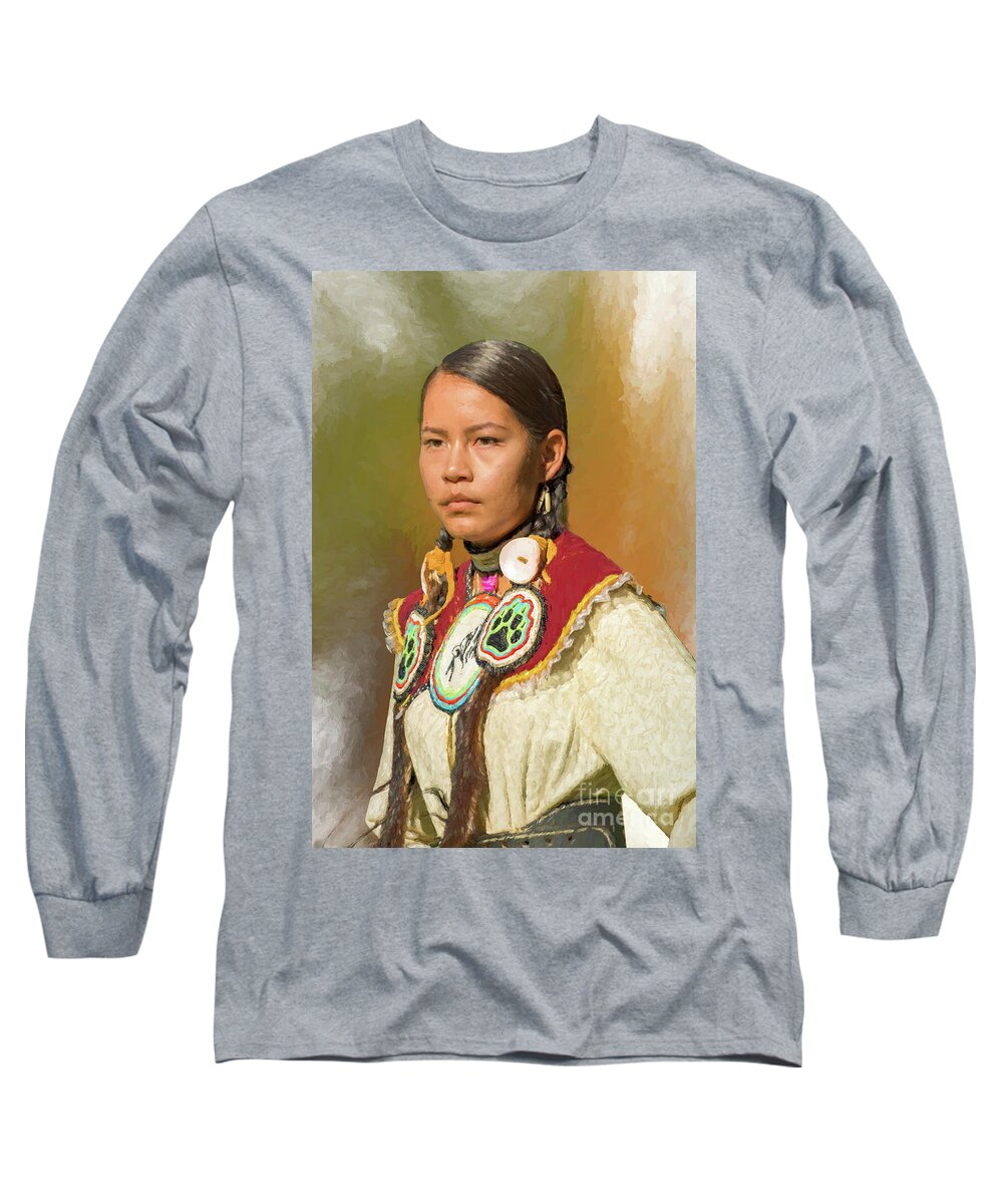 Aboriginal Long Sleeve T-Shirt featuring the painting Pretty Princess by Jim Hatch