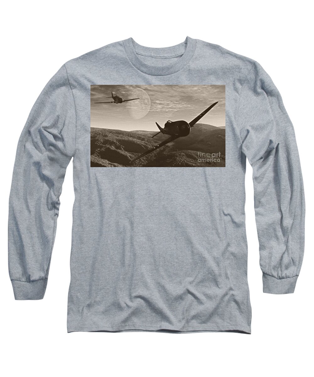 Dogfight Long Sleeve T-Shirt featuring the digital art Pursuit Of The Fox by Richard Rizzo