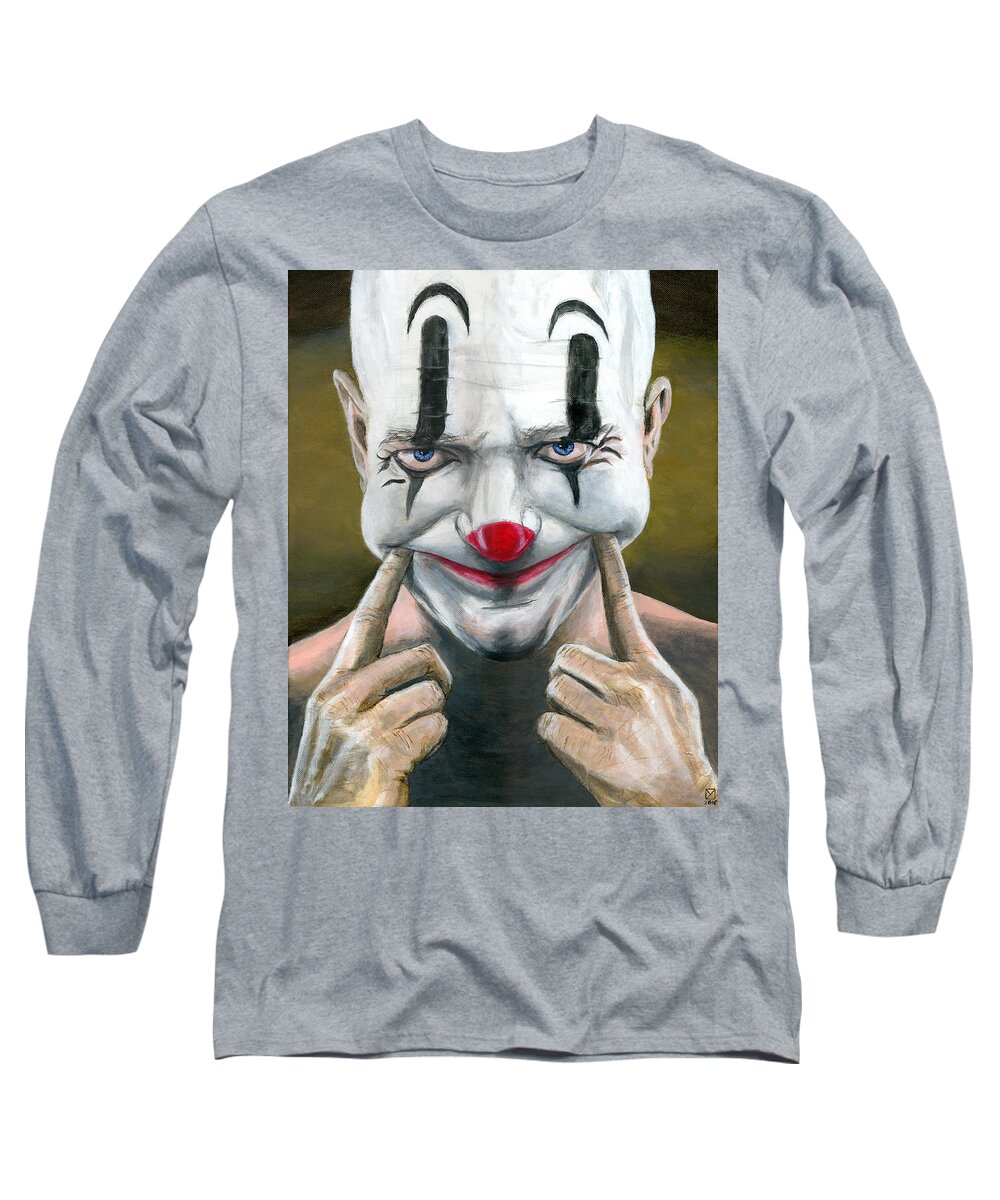 Clown Long Sleeve T-Shirt featuring the painting Put on a Happy Face by Matthew Mezo
