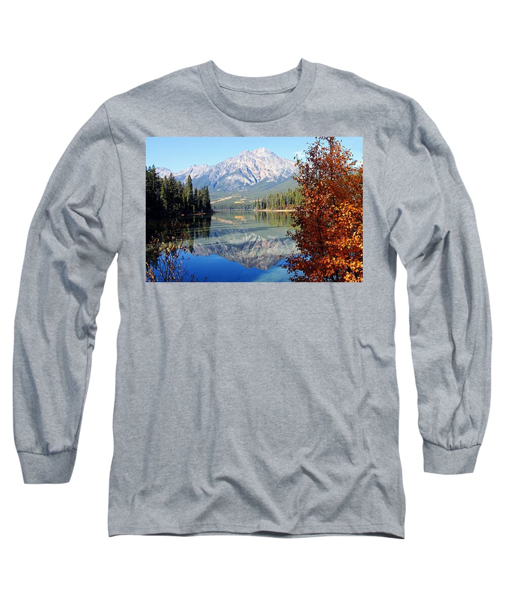 Pyramid Mountain Long Sleeve T-Shirt featuring the photograph Pyramid Mountain Reflection 3 by Larry Ricker