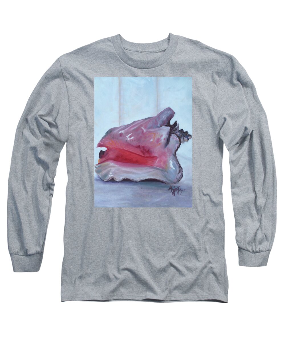Shell Study Queen Conch Conch Florida Keys Snorkel Beachhouse Coastal Art Tropical Carribean Long Sleeve T-Shirt featuring the painting Queen Conch in Light by Maggii Sarfaty