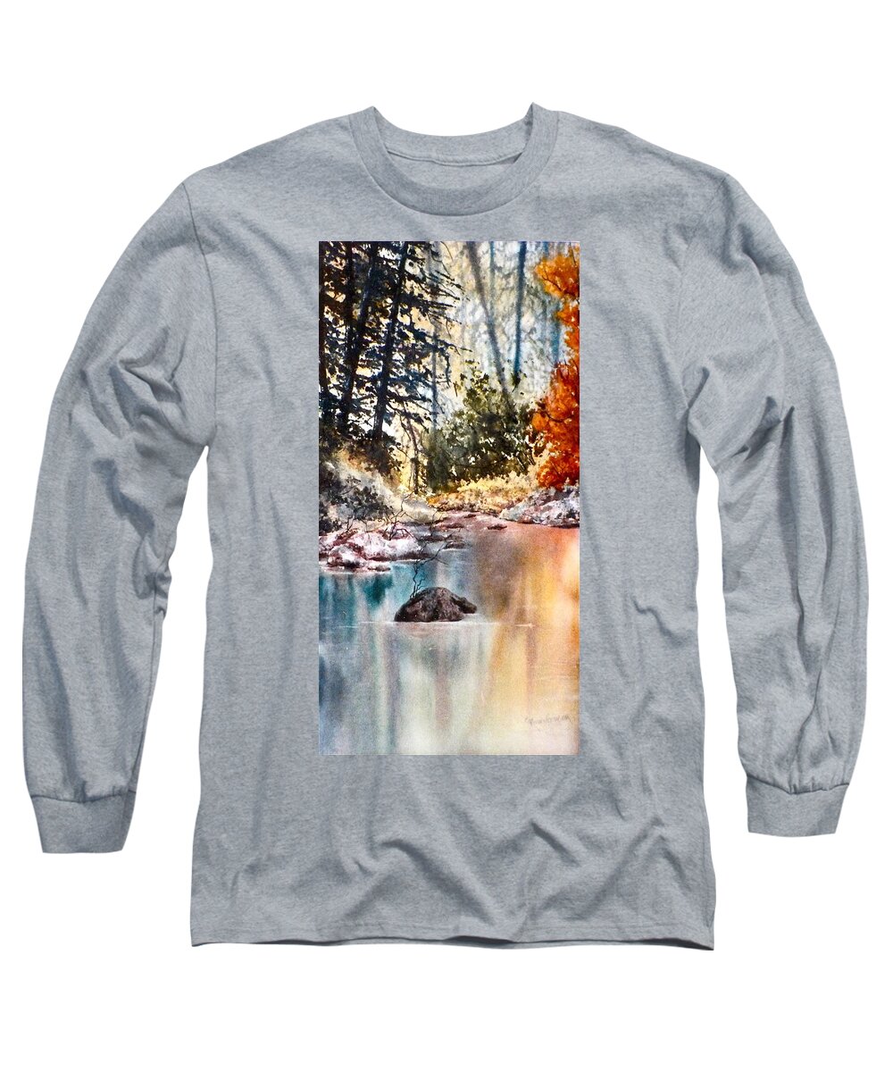 Watercolor Long Sleeve T-Shirt featuring the painting Quiet Reflections by Carolyn Rosenberger