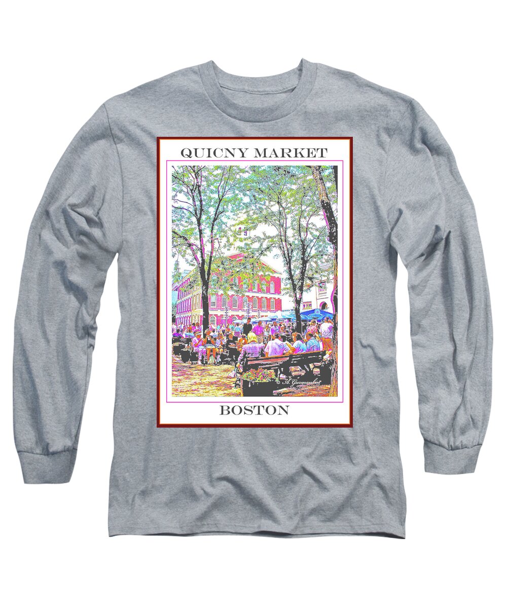 Quincy Market Long Sleeve T-Shirt featuring the digital art Quincy Market, Boston Massachusetts, Poster Image by A Macarthur Gurmankin