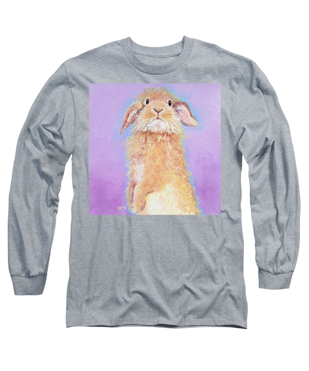 Bunny Long Sleeve T-Shirt featuring the painting Rabbit Painting - Babu by Jan Matson