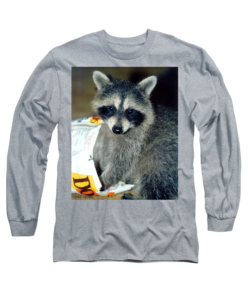 Faunagraphs Long Sleeve T-Shirt featuring the photograph Raccoon1 Snack Bandit by Torie Tiffany