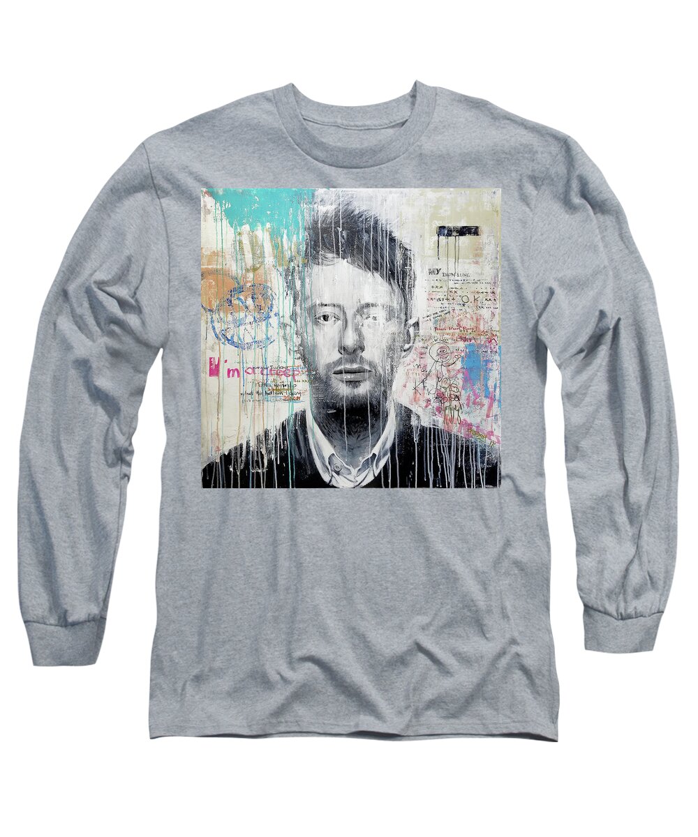Jimi Hendrix Long Sleeve T-Shirt featuring the painting Radiohead - Thom Yorke by Art Popop