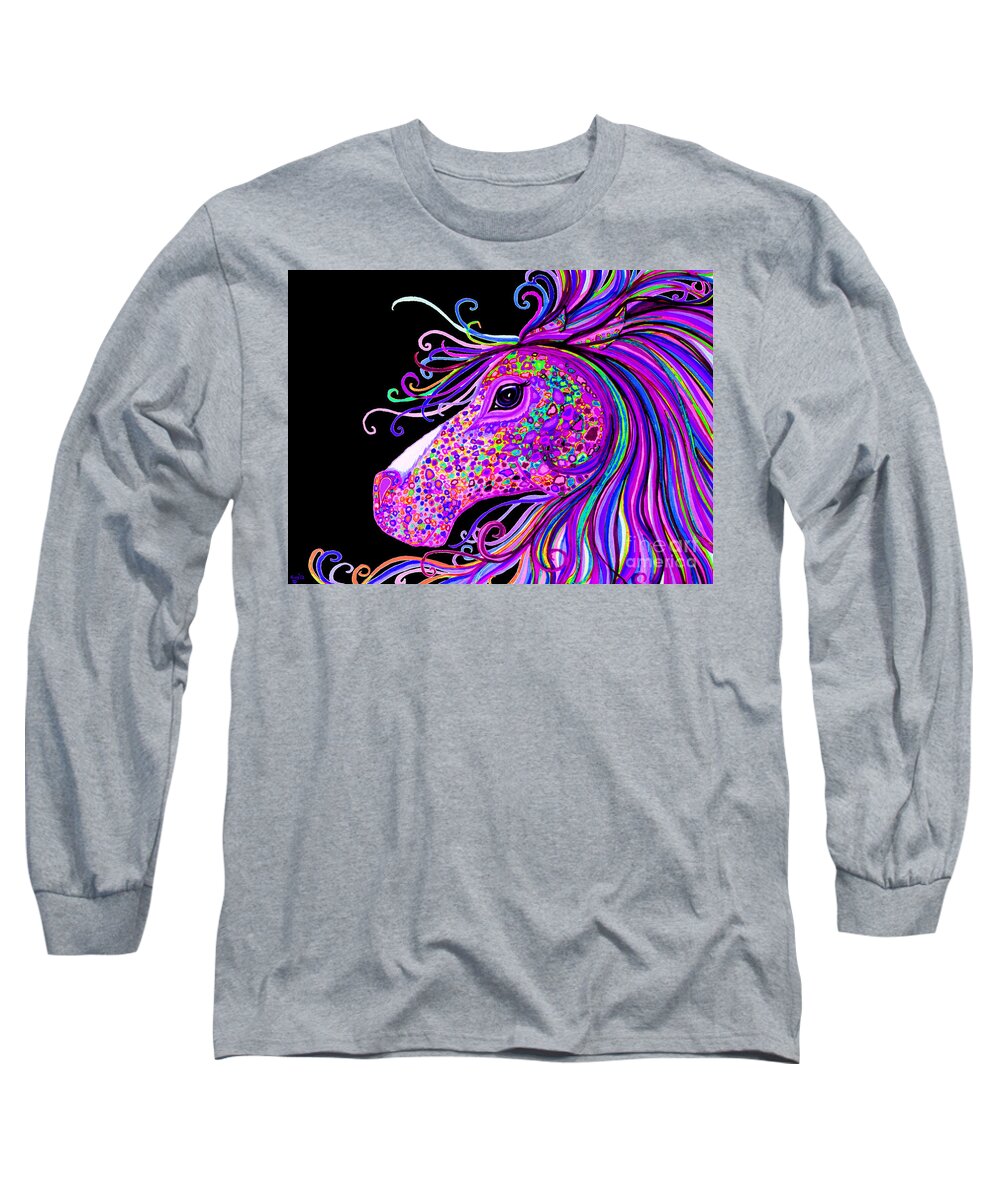 Horse Long Sleeve T-Shirt featuring the digital art Rainbow Spotted Horse Head 2 by Nick Gustafson