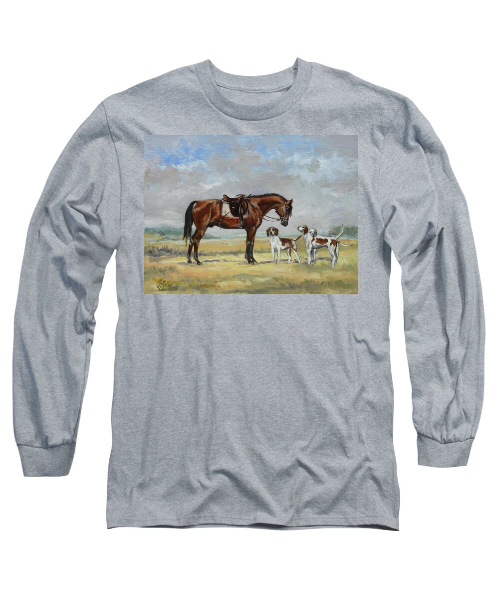 Bay Horse Long Sleeve T-Shirt featuring the painting Ready to hunt? by Irek Szelag