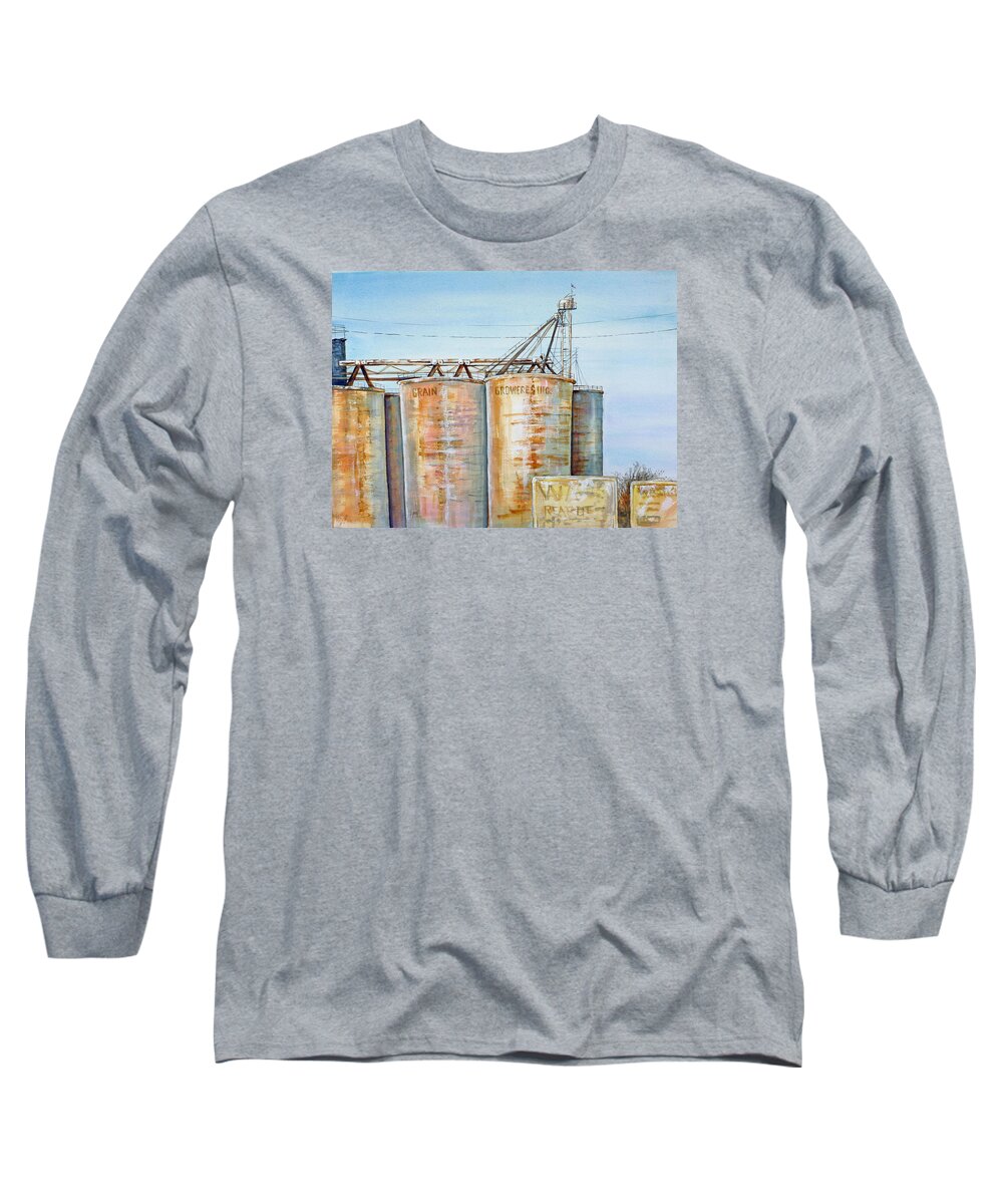 Studio Watercolor Long Sleeve T-Shirt featuring the painting Rearden Grainery by Lynne Haines