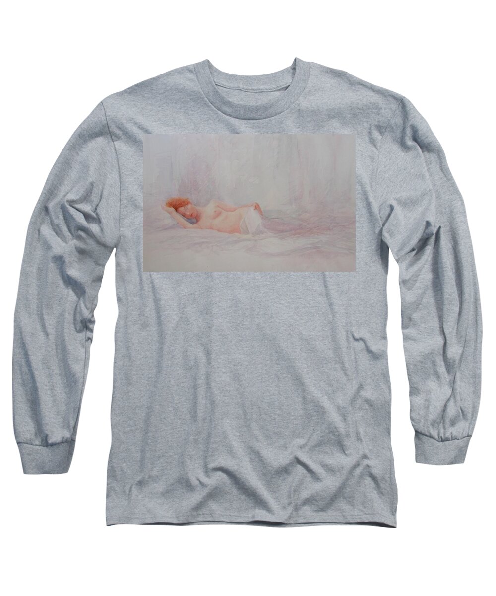 Reclining Nude Long Sleeve T-Shirt featuring the painting Reclining Nude 4 by David Ladmore