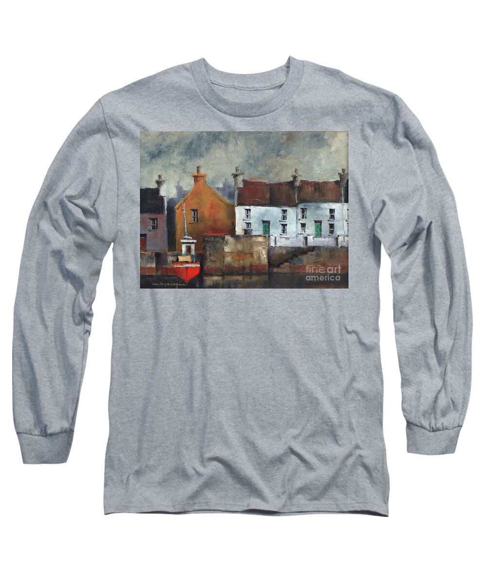 Long Sleeve T-Shirt featuring the painting Red Boat in Aran by Val Byrne
