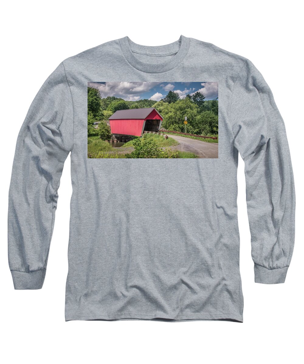 Covered Bridge Long Sleeve T-Shirt featuring the photograph Red Covered Bridge by Robert Mitchell