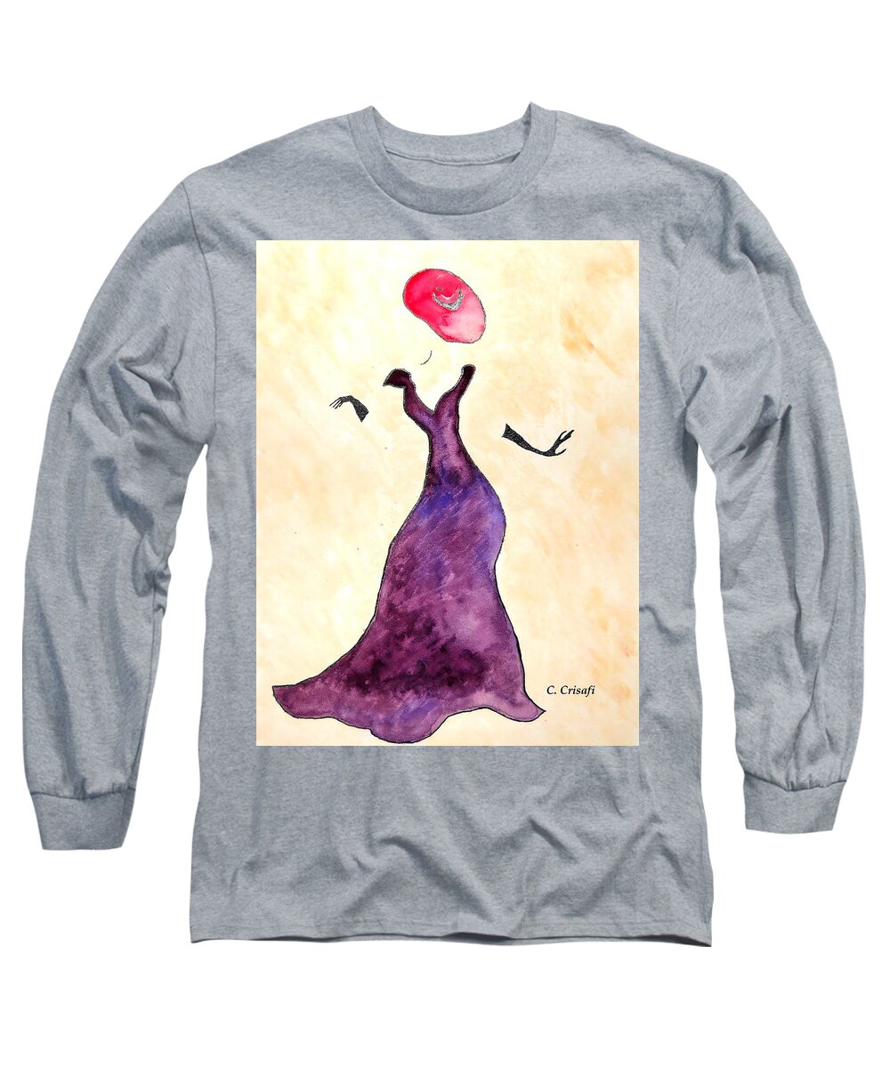 Painting Long Sleeve T-Shirt featuring the painting Red Hat Lady by Carol Crisafi
