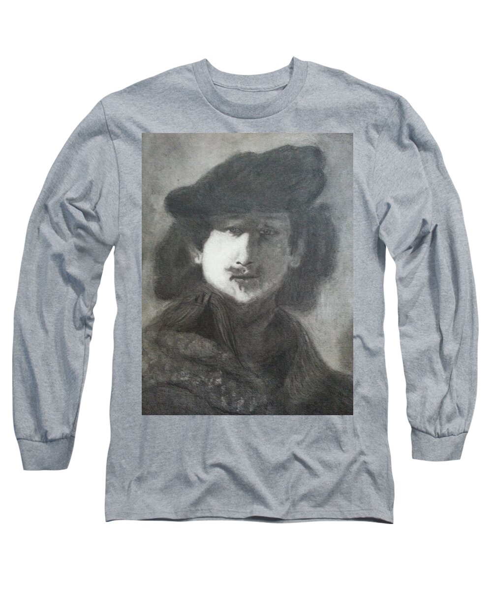Rembrant Long Sleeve T-Shirt featuring the drawing Rembrandt by Amelie Simmons