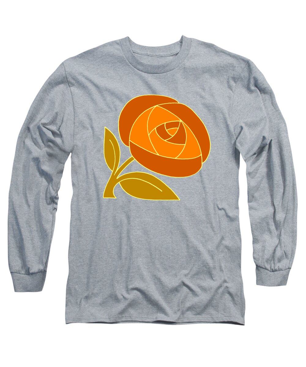 Rose Long Sleeve T-Shirt featuring the drawing Retro Seventies style rose flower orange by Heidi De Leeuw