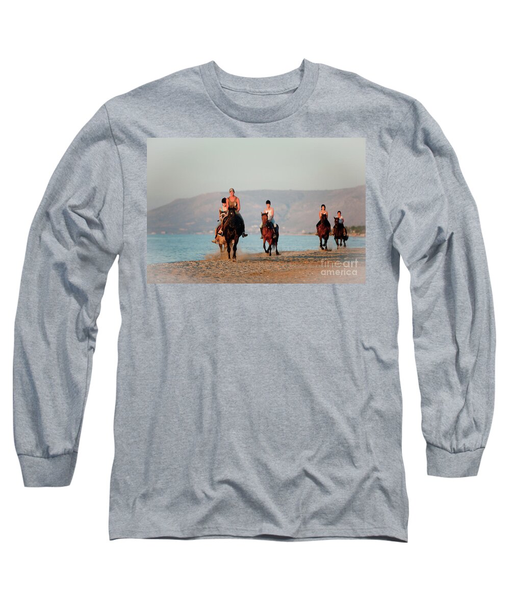 Horse Horseback Riding Long Sleeve T-Shirt featuring the photograph Riders on the Beach by Rich S
