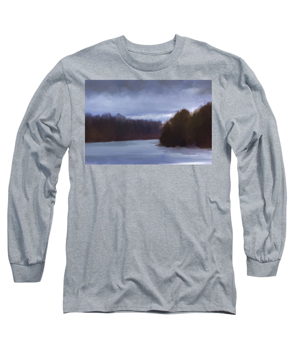 Winter Long Sleeve T-Shirt featuring the painting River Bend in Winter by Diane Chandler