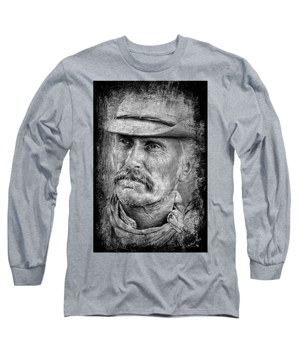 Robert Duvall Long Sleeve T-Shirt featuring the drawing Robert Duvall as Gus by Andrew Read