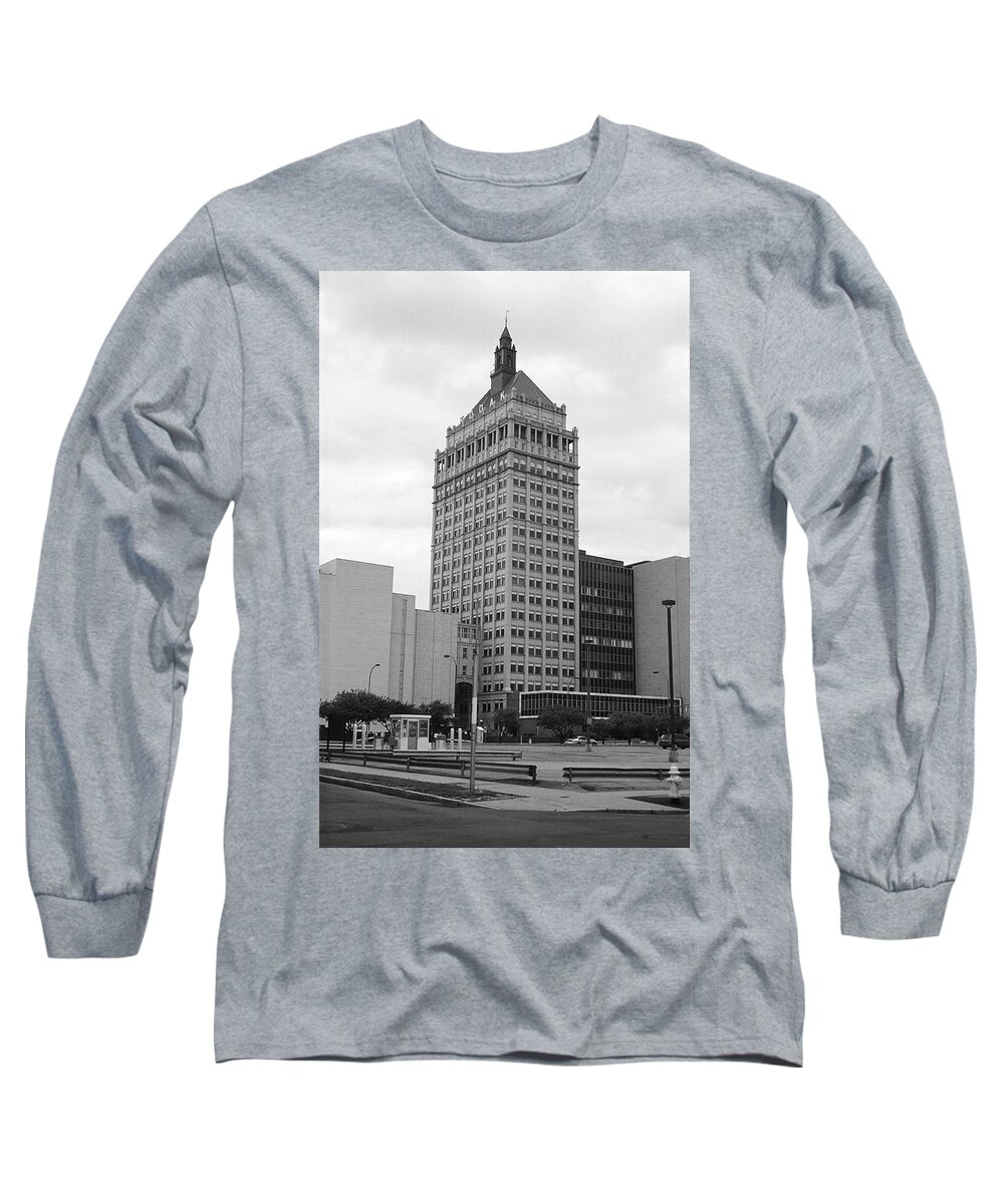 America Long Sleeve T-Shirt featuring the photograph Rochester, NY - Kodak Building 2005 BW by Frank Romeo