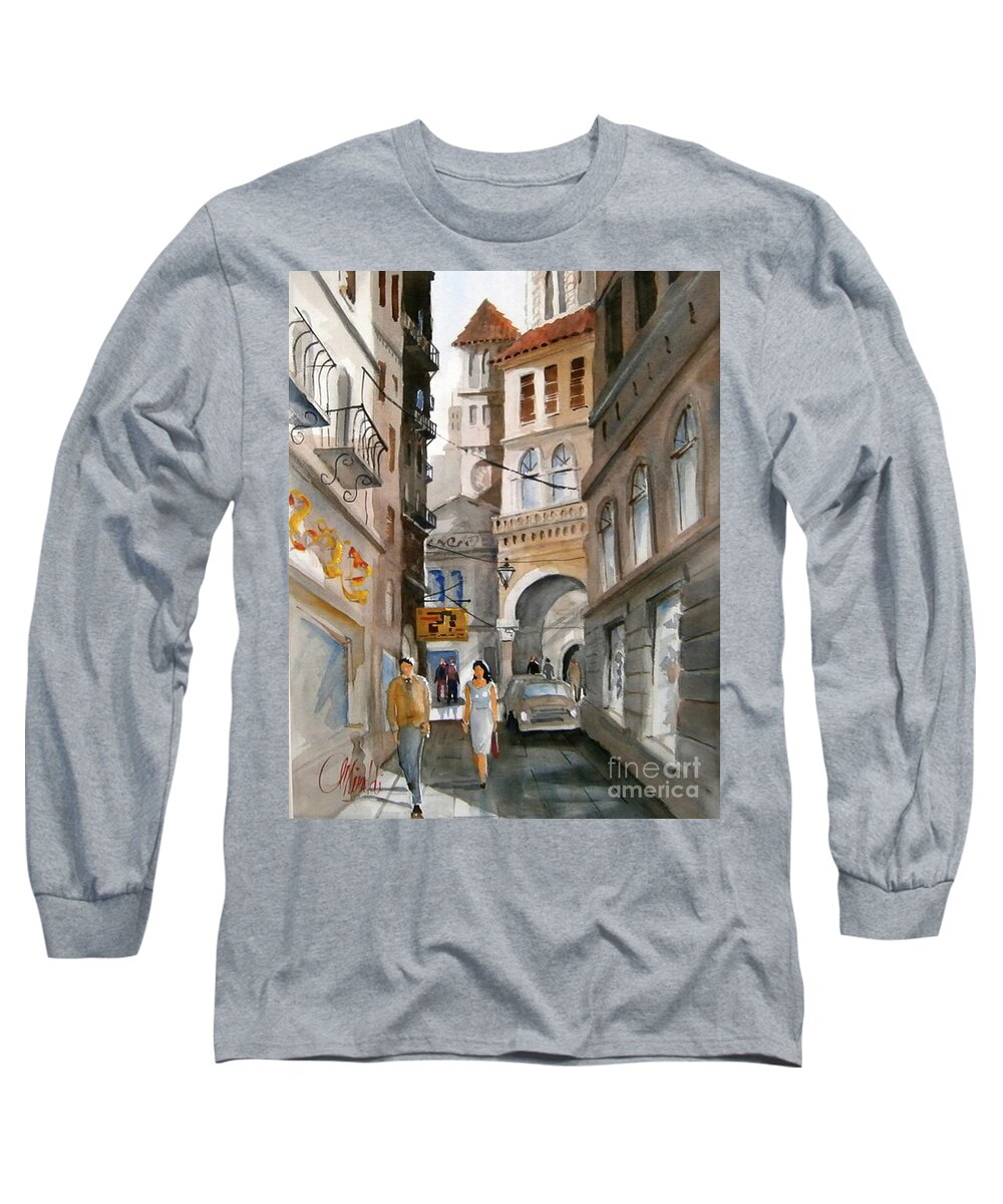 Rome Street Long Sleeve T-Shirt featuring the painting Roma 01 by Gerald Miraldi