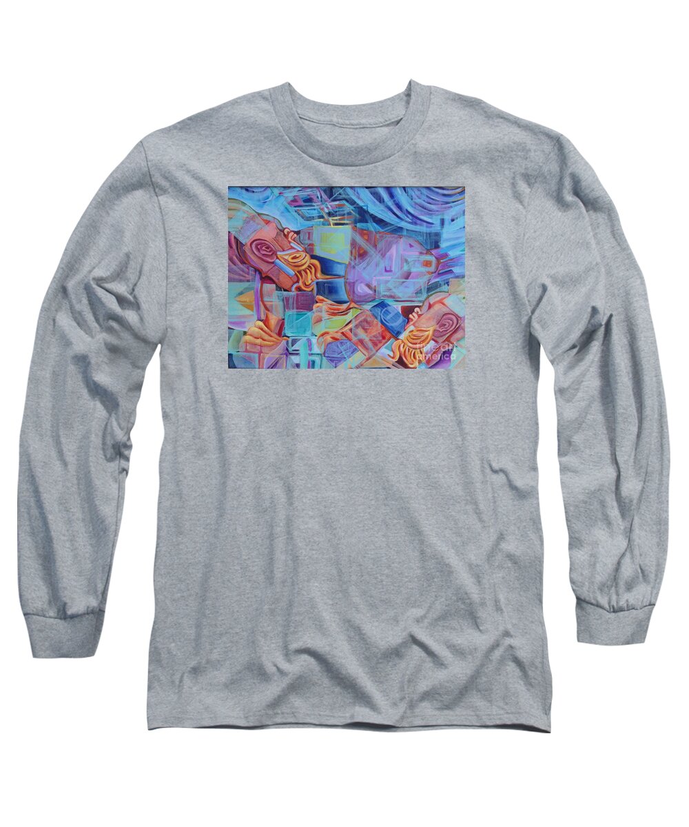 Abstract Long Sleeve T-Shirt featuring the painting Roman Fountain by Linda Markwardt