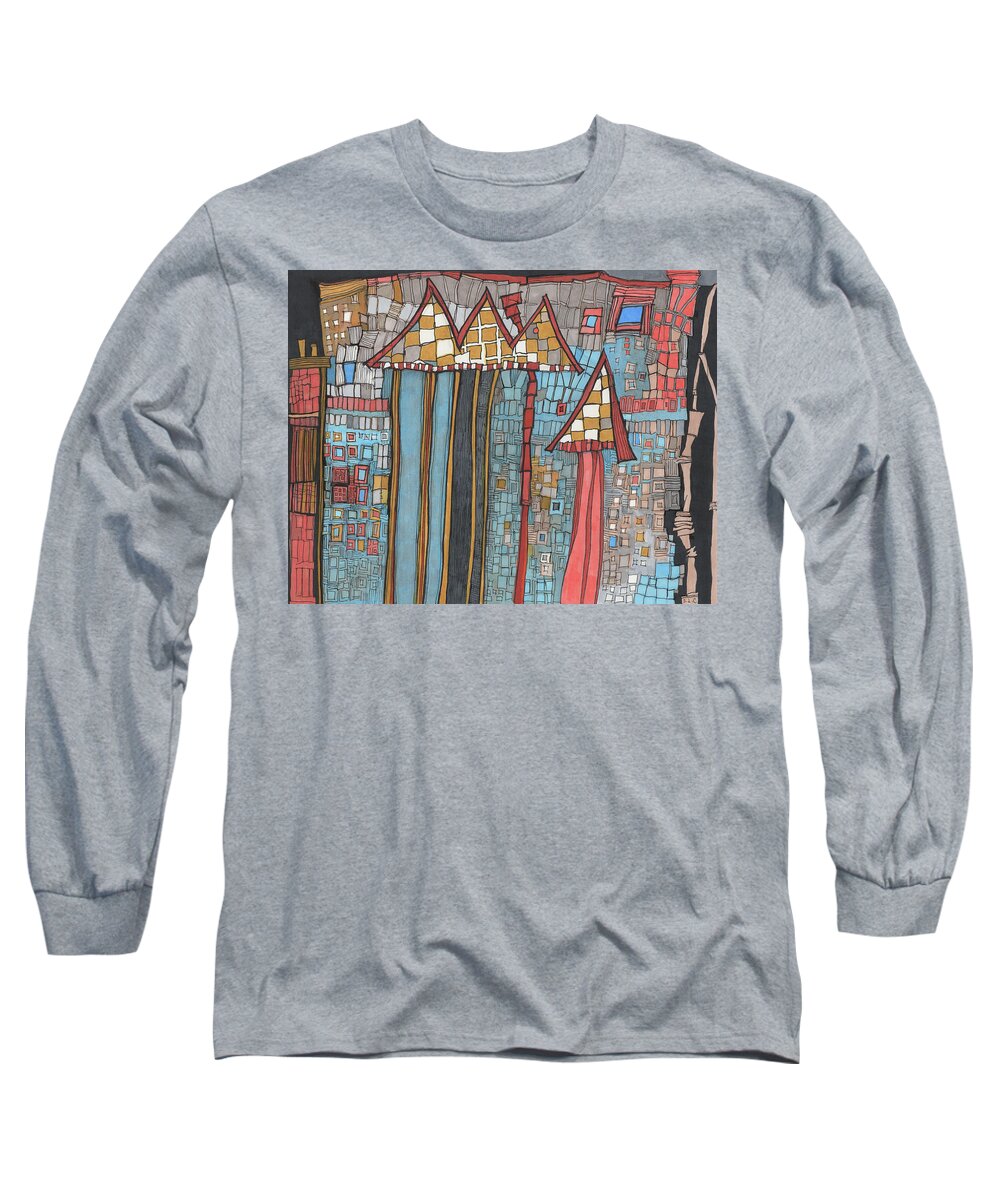 Drawing Long Sleeve T-Shirt featuring the drawing Dilapidated World by Sandra Church