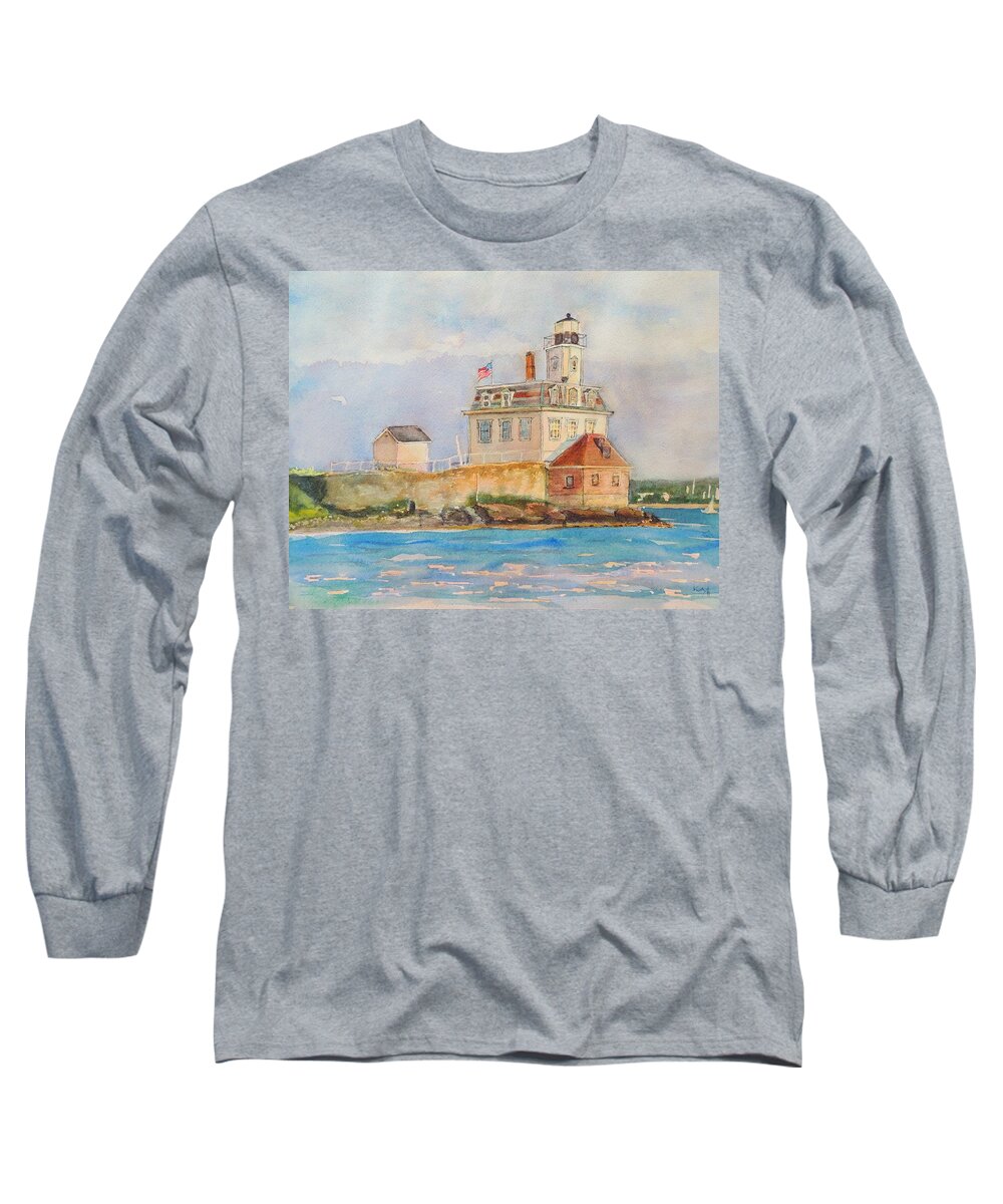 Rose Island Lighthouse Long Sleeve T-Shirt featuring the painting Rose Island Lighthouse Newport RI by Patty Kay Hall