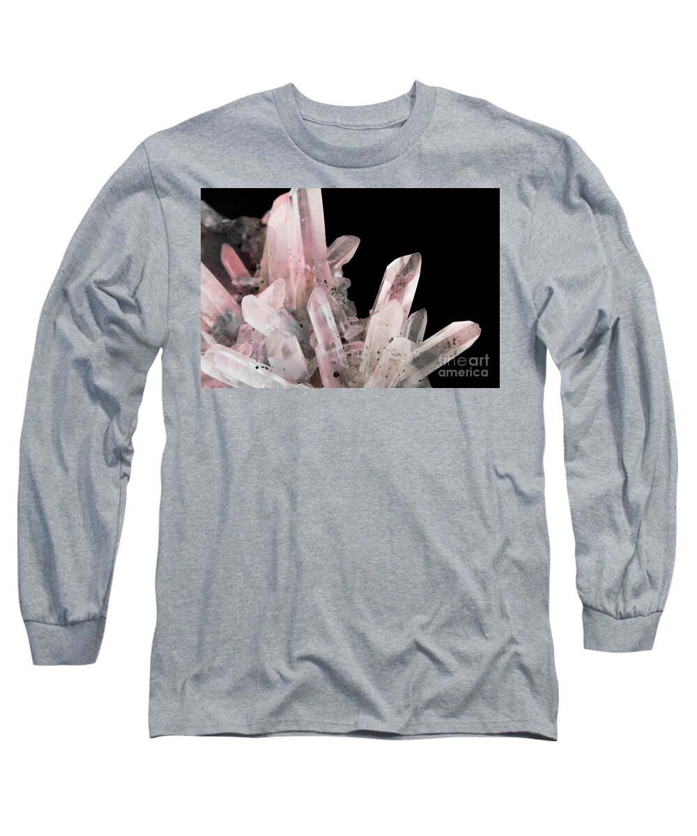 Pink Long Sleeve T-Shirt featuring the photograph Rose Quartz Crystals by Emanuela Carratoni