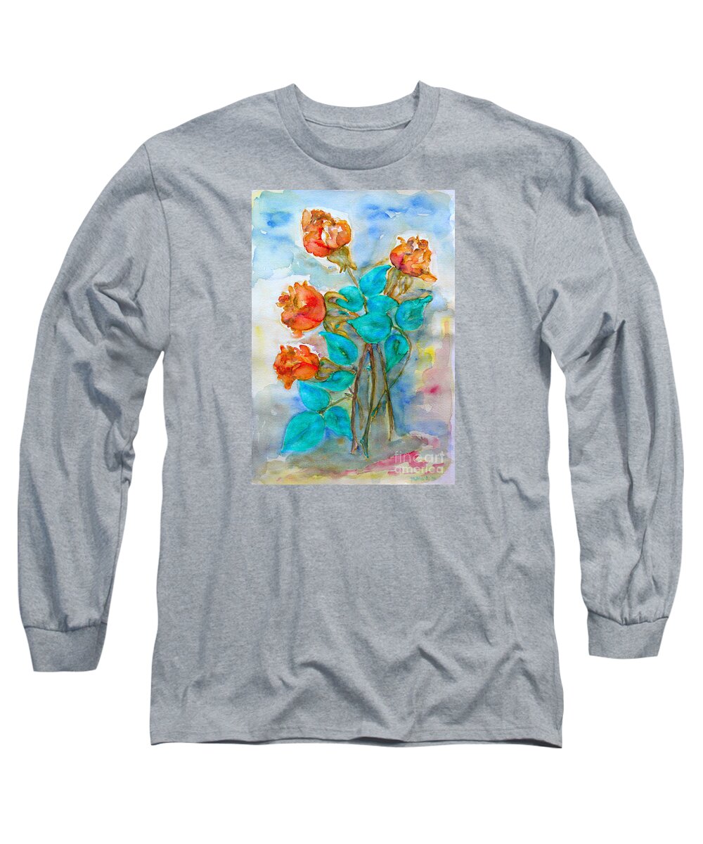Roses Long Sleeve T-Shirt featuring the painting Roses Buds by Jasna Dragun
