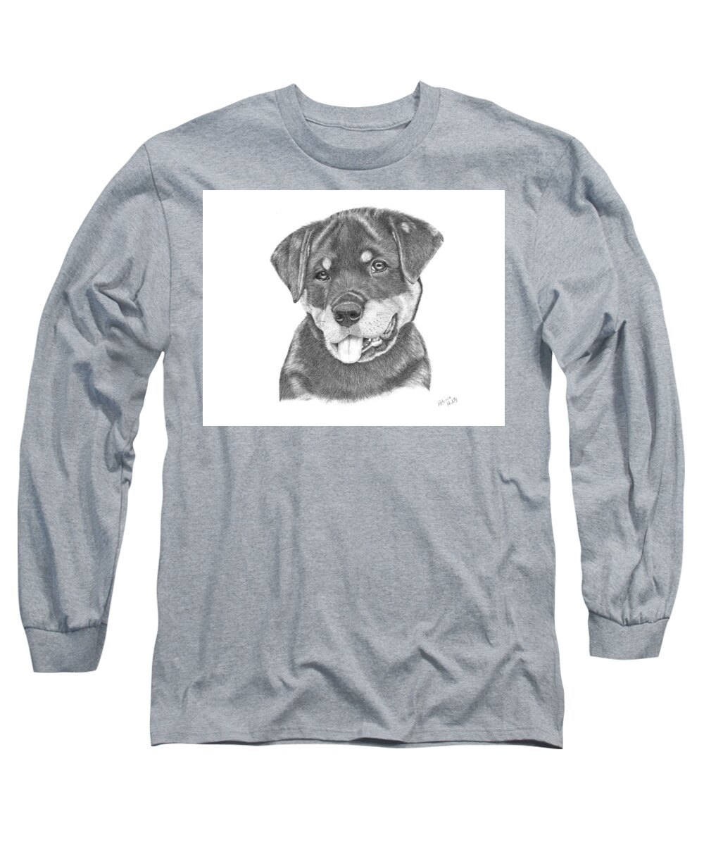 Rottweiler Long Sleeve T-Shirt featuring the drawing Rottweiler Puppy- Chloe by Patricia Hiltz