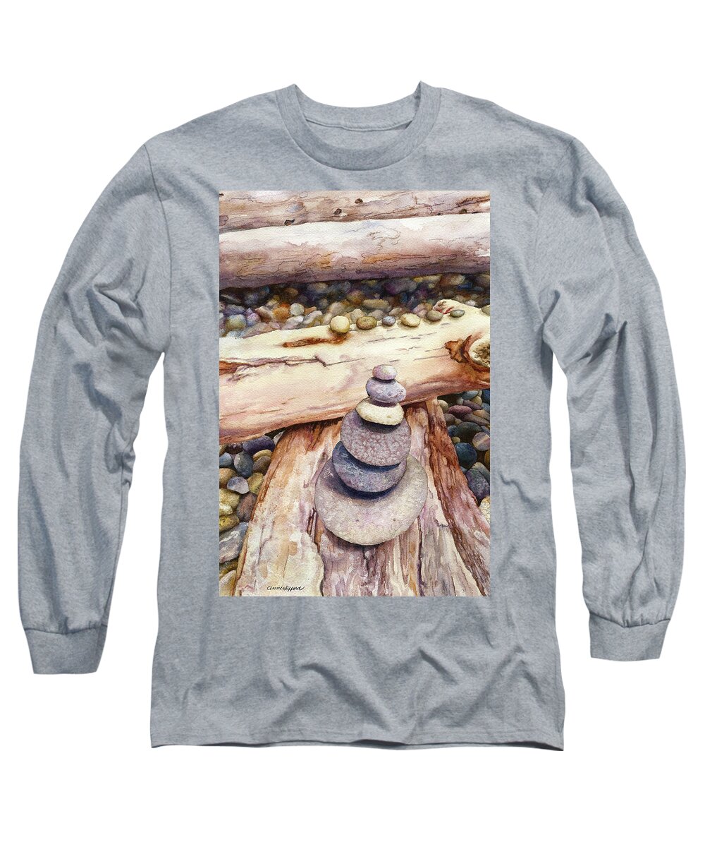 Cairn Painting Long Sleeve T-Shirt featuring the painting Ruby Beach by Anne Gifford