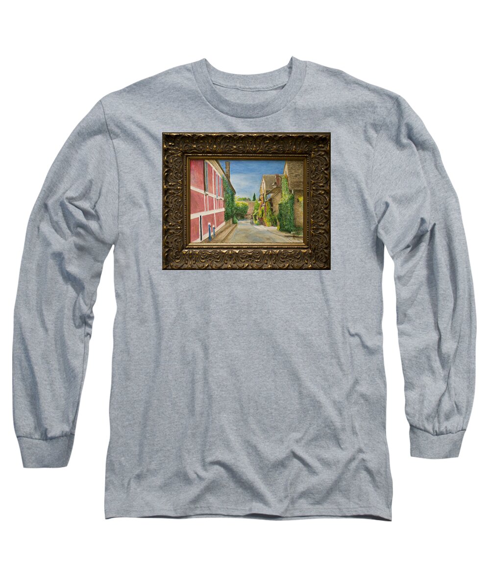 Streets Of Giverney In France Long Sleeve T-Shirt featuring the painting Rue Claude Monet by Kathy Knopp