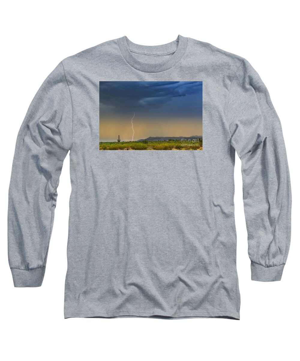 Arizonia Long Sleeve T-Shirt featuring the photograph Saguaro with Lightning by Patti Schulze