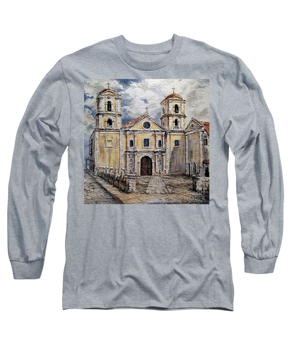 Churches Long Sleeve T-Shirt featuring the painting San Agustin Church 1800s by Joey Agbayani