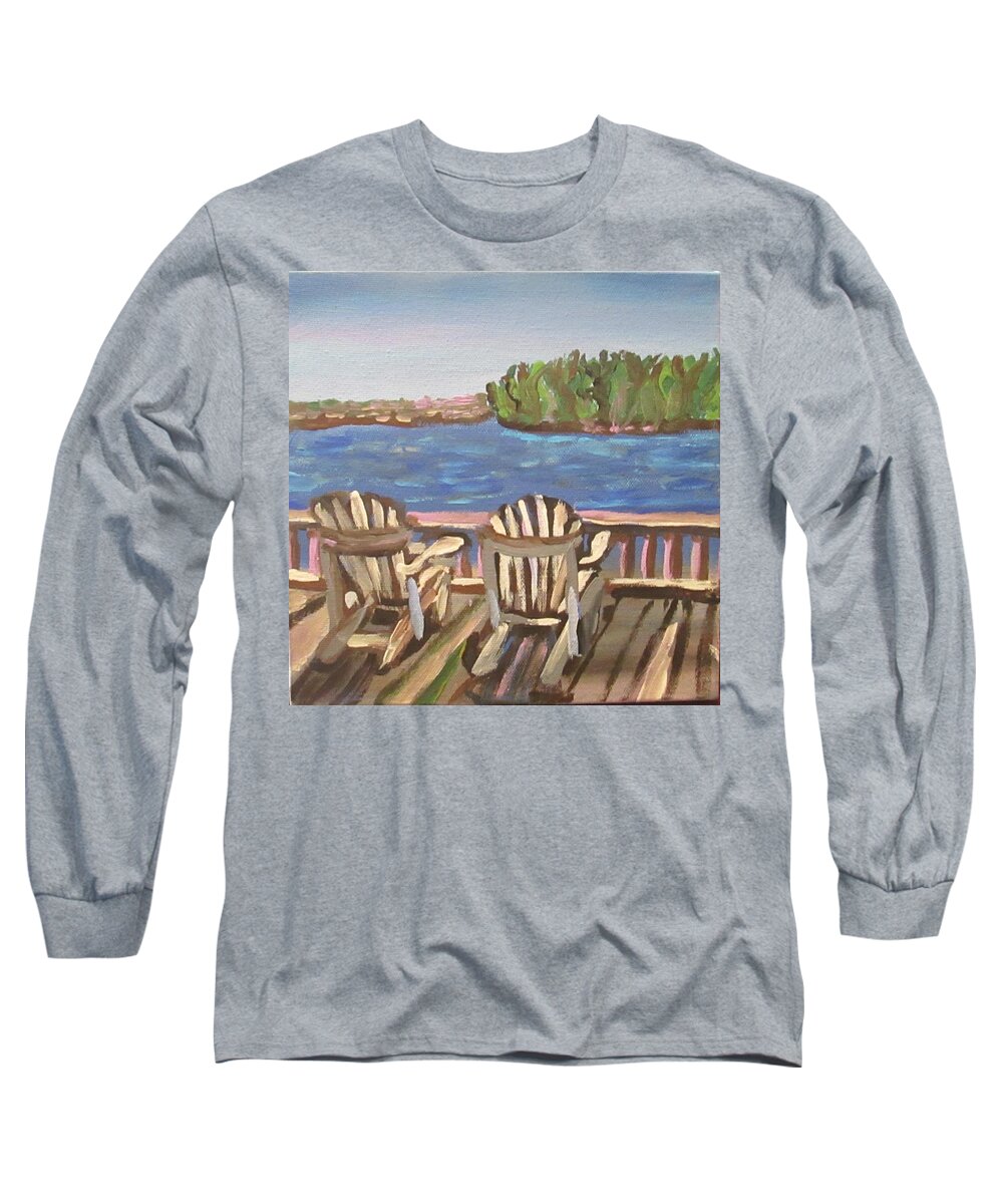 Lake Long Sleeve T-Shirt featuring the painting Scene from the deck by Jennylynd James