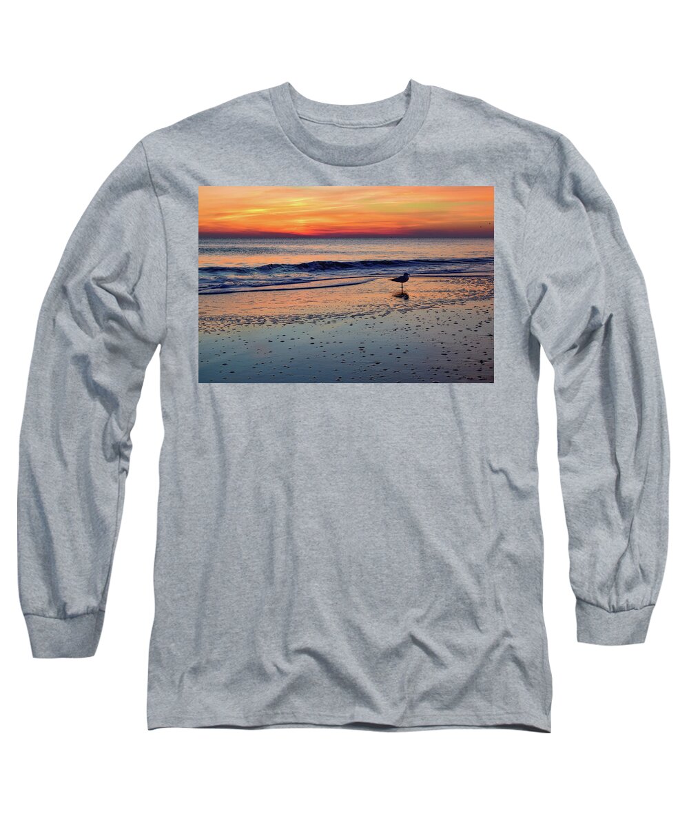 Beach Long Sleeve T-Shirt featuring the photograph Seagull at Sunrise by Nicole Lloyd