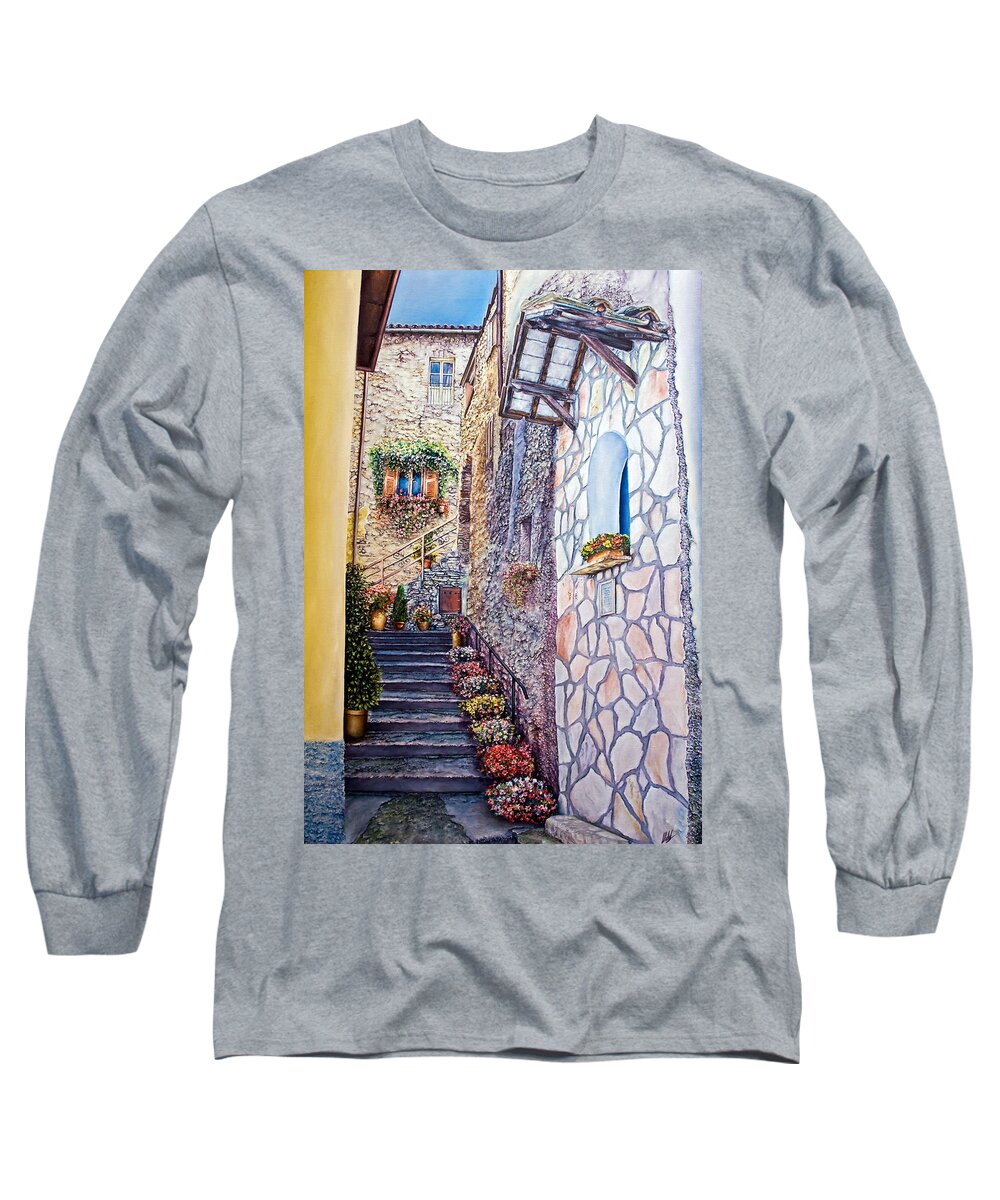 Architectural Long Sleeve T-Shirt featuring the painting Serenity by Michelangelo Rossi