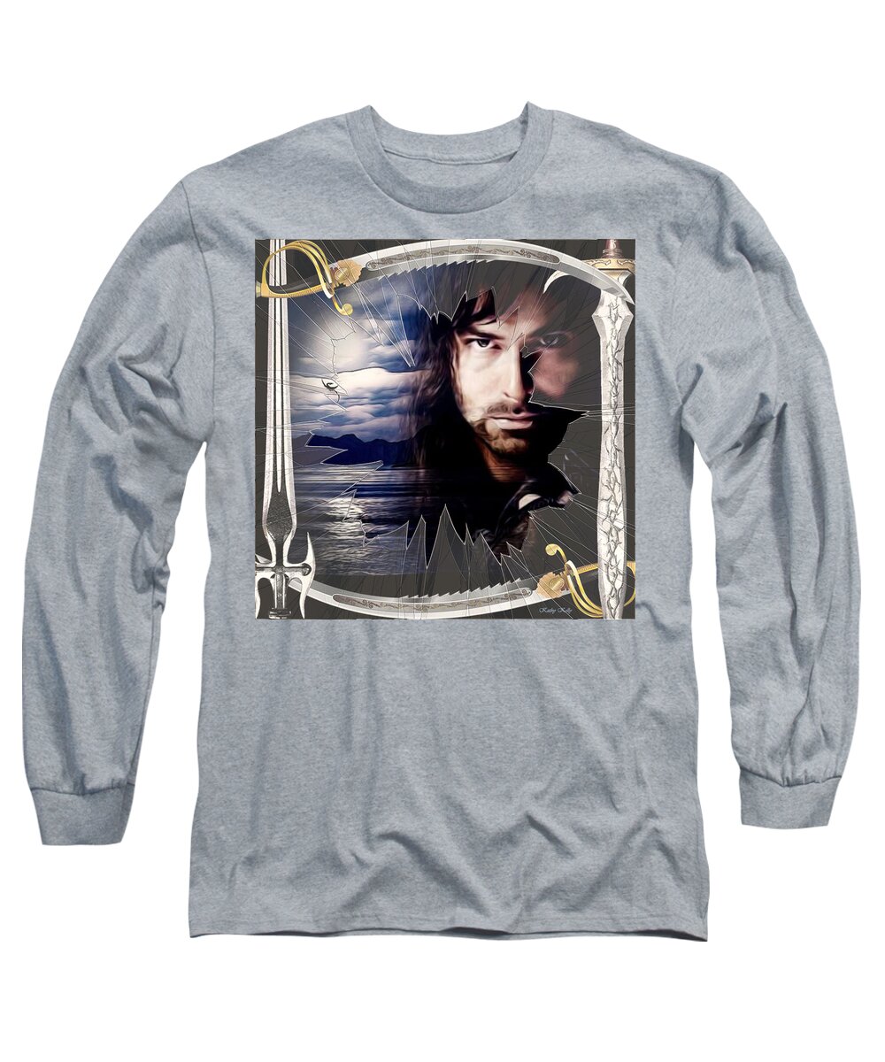 Kili Long Sleeve T-Shirt featuring the digital art Shattered Kili with Swords by Kathy Kelly