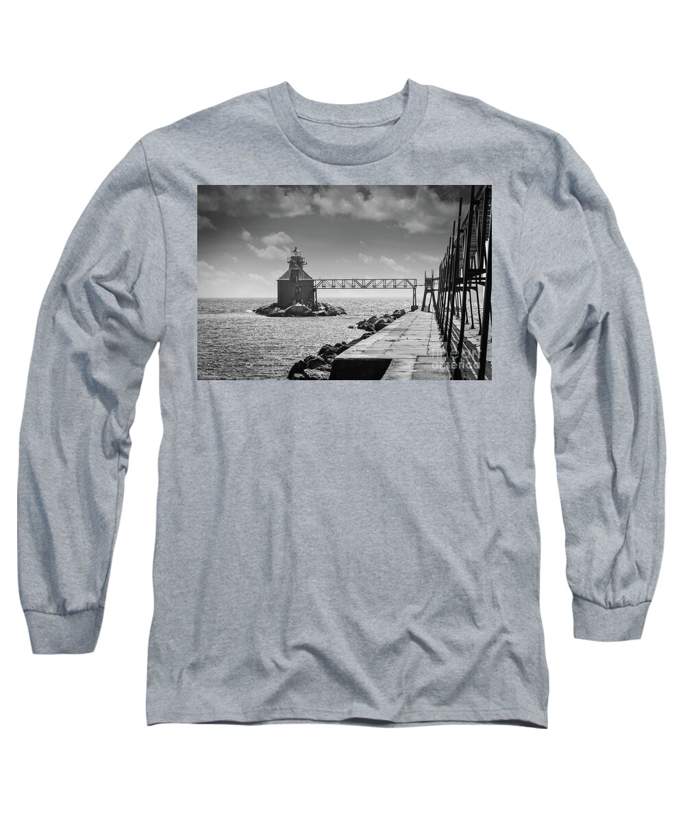 Wisconsin Long Sleeve T-Shirt featuring the photograph Ship Canal North Pierhead Lighthouse II by Deborah Klubertanz