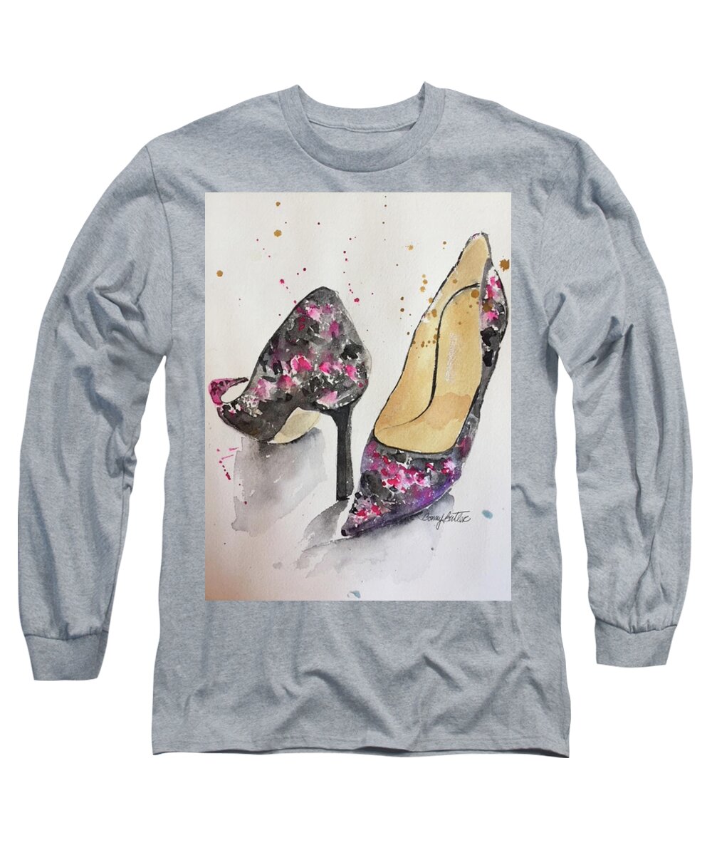 Shoe Long Sleeve T-Shirt featuring the painting I Want Jimmy Choos by Bonny Butler