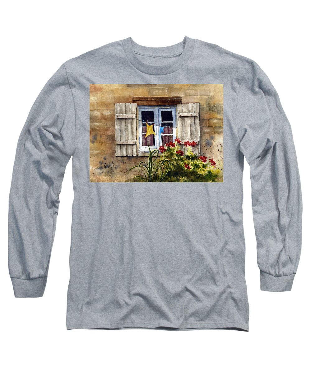 Window Long Sleeve T-Shirt featuring the painting Shutters by Sam Sidders
