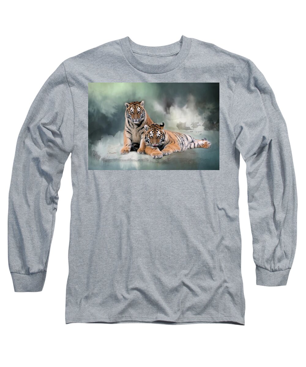 Siberian Tiger Long Sleeve T-Shirt featuring the photograph Siberian Twins by Inge Riis McDonald