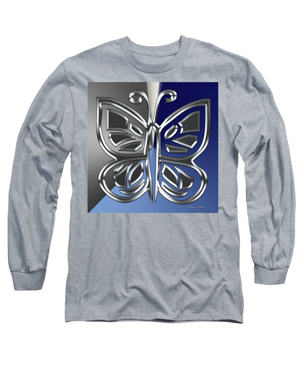 Silver Butterfly Long Sleeve T-Shirt featuring the digital art Silver Butterfly by Chuck Staley