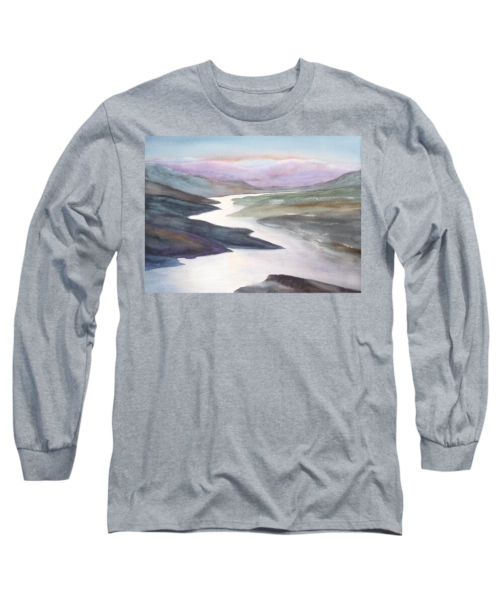 River Long Sleeve T-Shirt featuring the painting Silver Stream by Ruth Kamenev